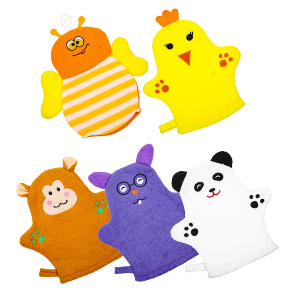 5pcs Bath Mitts Cotton Washcloth Gloves Cartoon Fruit Shape Soft Gentle Exfoliating Shower Gloves for Newborns Bathing Fun Material Vibrant Colors