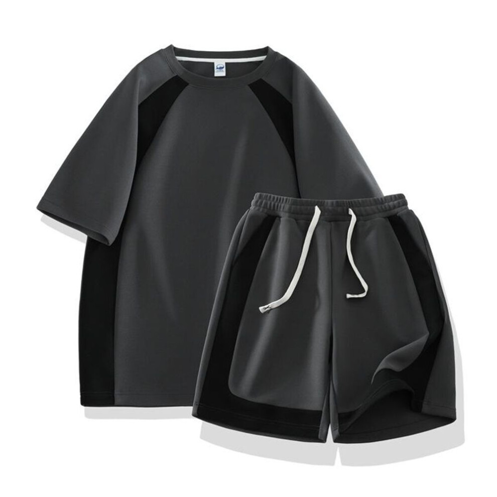 (grey, L) Summer Waffle Casual Sports Loose Set Two-piece Set-image-OPC-PMYMS5P-NEW