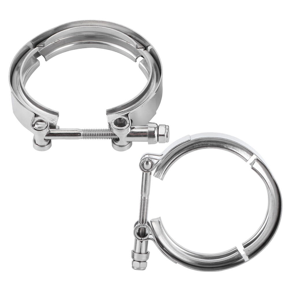 2Pcs 3In Stainless Steel Turbo Exhaust Clamp Vband Clip Chrome For 7.62Cm 4201360968924