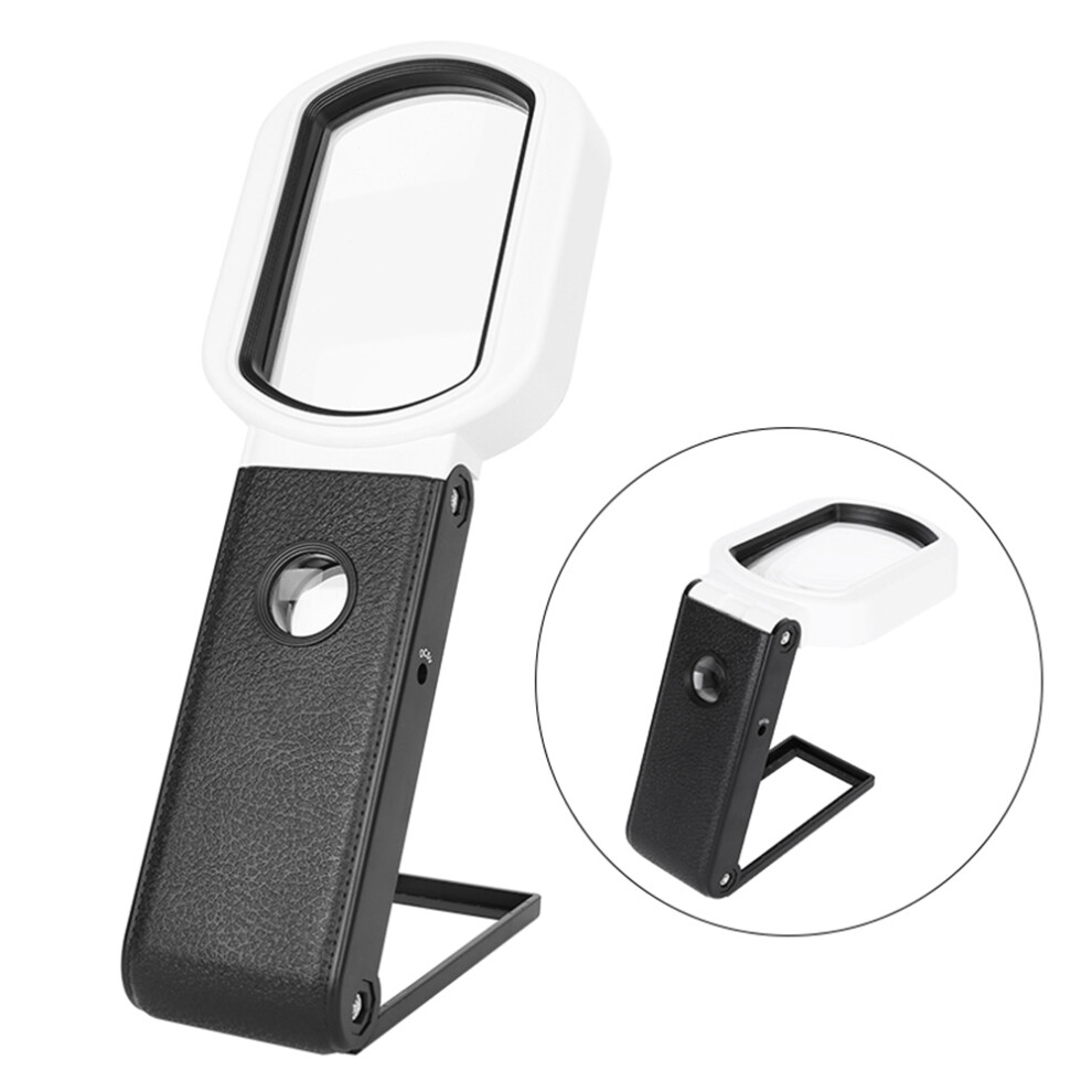 Foldable Handheld Magnifier 10X/25X with 6 LED & 2 UV Lights, Black and White