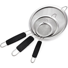 Professionelt sæt med finmaskede sigter, rustfrit stålsigter med lange håndtag, isoleret greb til varme væsker, forstærket ramme, nem