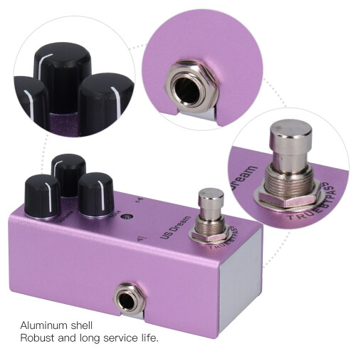 Mini lila Verzerrer Gitarren-Effektpedal JDF‑4, True Bypass, 9V 2