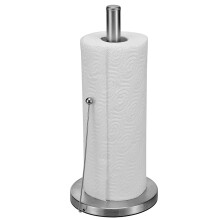 Suporte giratório para papel-toalha, em aço inoxidável, com base antiderrapante e borda elevada para maior estabilidade na sua cozinha.