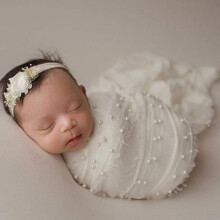 Newborn Photo Props Baby Stretch Wrap Infant Baby Photography Long DIY Beaded Ripple Wrap Blanket Photography Wrap for Girls Boys(White,90x170cm)