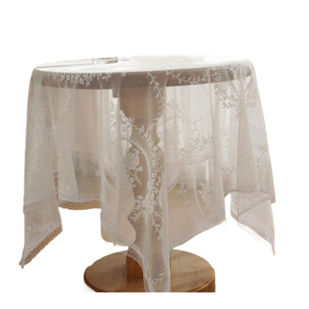 (white, 140x140CM) Lace Tablecloth For Dining Table Polyester Multiple Sizes Available TV-image-OPC-PMYPNNG-NEW