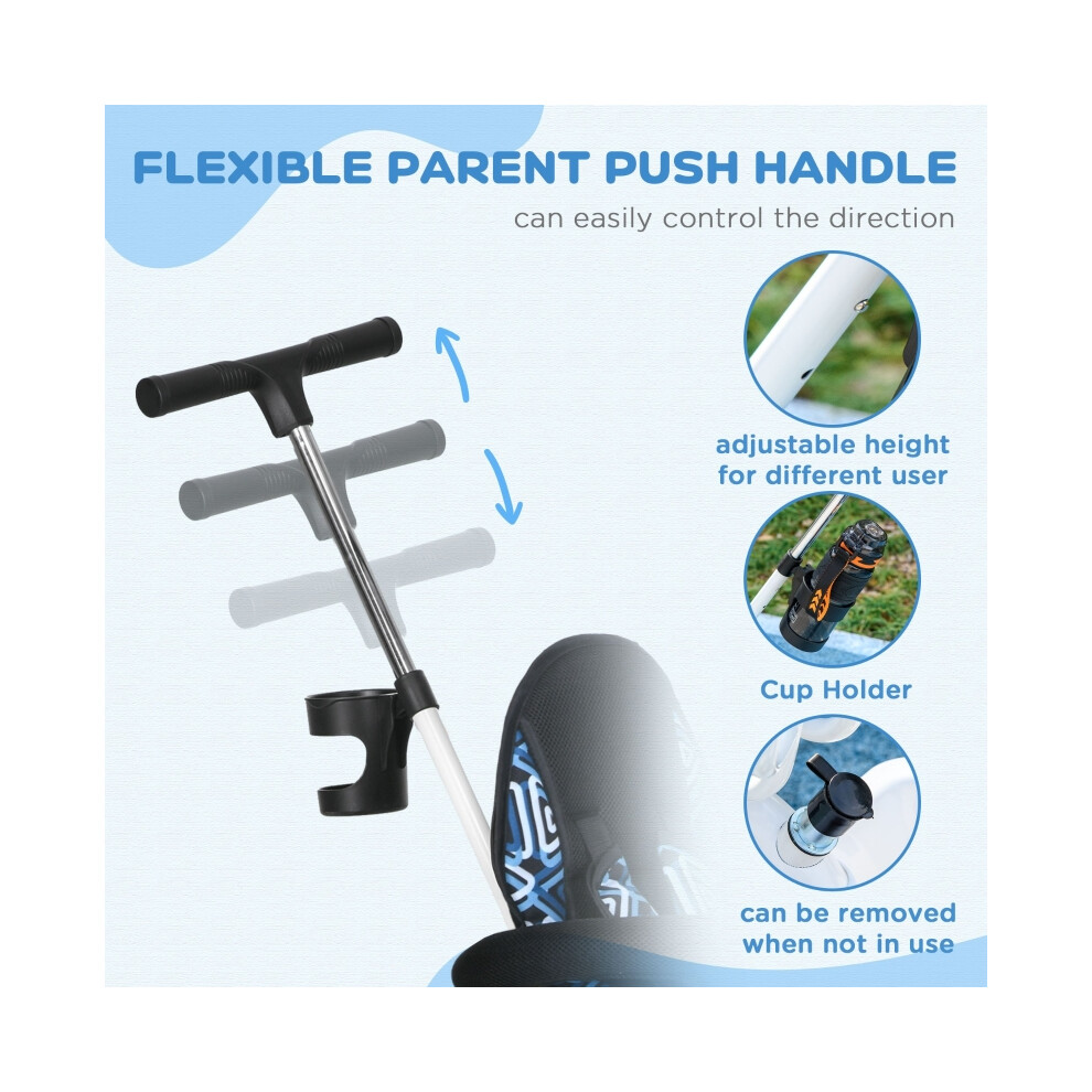 Blue Kids Tricycle 6 in 1 with Removable Canopy and 5-Point Safety Harness Durable Metal Construction Adjustable Seat-image-OPC-PMYPT5S-NEW