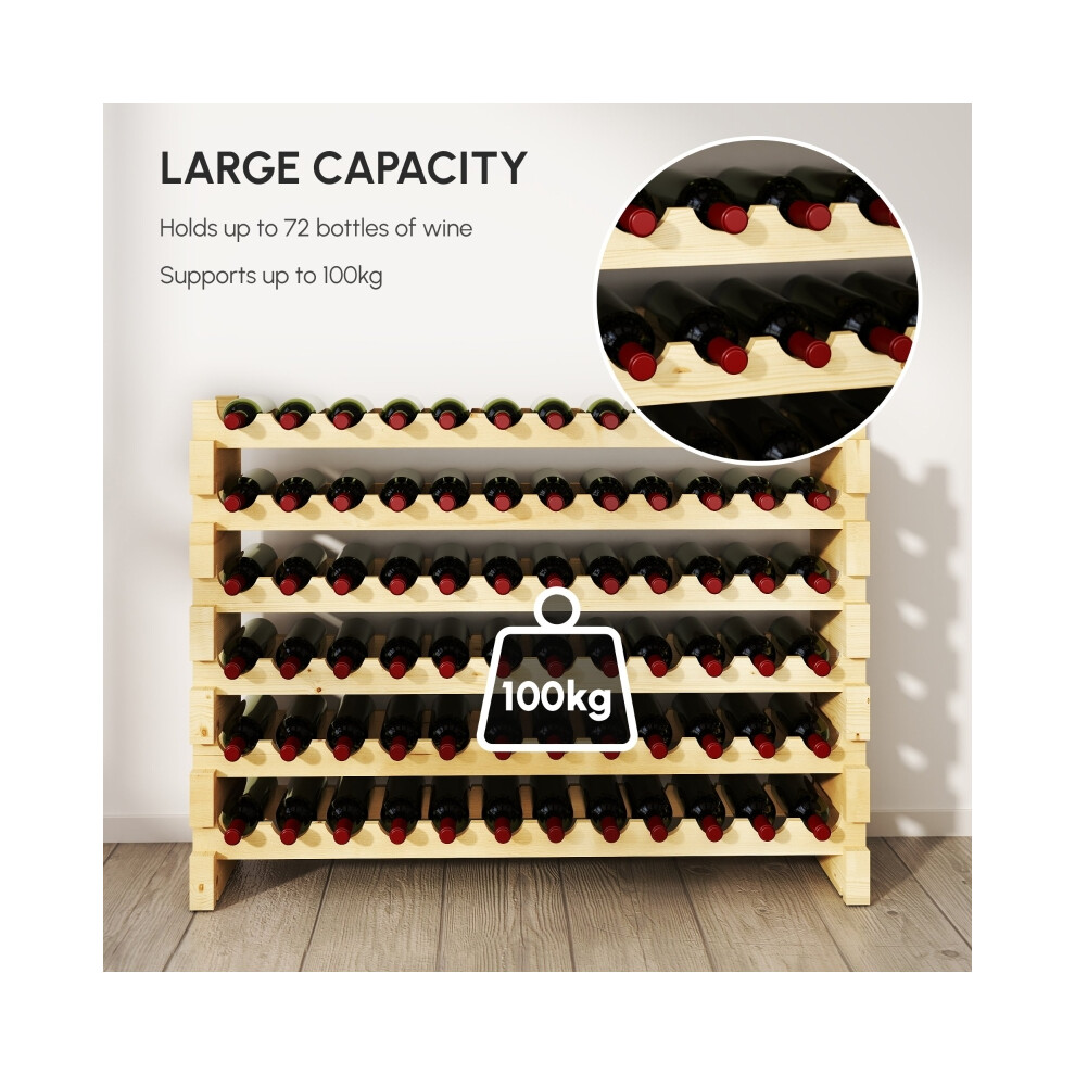 Six-Tier Wooden Wine Rack 72 Bottle Capacity Natural Finish Durable Wine Storage Solution-image-OPC-PMYPWGR-NEW