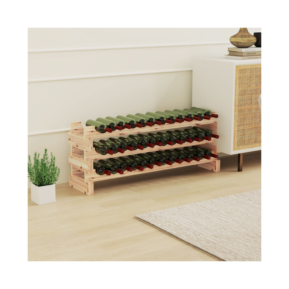 Natural Finish HOMCOM Wooden Wine Rack Three-Tier Holds 36 Bottles Space-Saving Design for Wine Enthusiasts-image-OPC-PMYPXBZ-NEW
