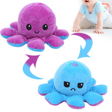 Wendbarer Oktopus-Plüschfigur – Doppelseitiges Babyspielzeug, 20cm, Lila-Blau