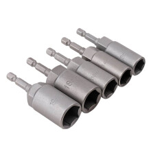 6pc Extra Deep Bolt Nut Bit Set 6mm-17mm 80mm Length Impact Socket Adapter Heads 1/4 Inch Driver For Power Tools
