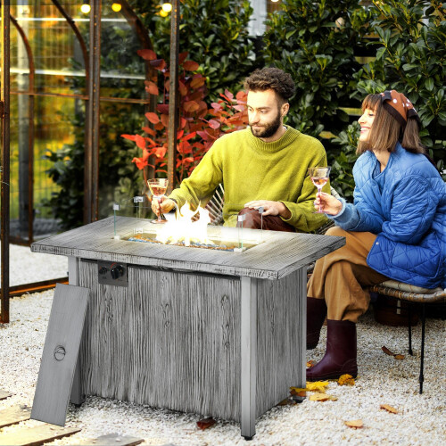 Outsunny Outsunny Fire Pit Table with 50,000 BTU Burner, Cover, Glass Screen, Grey