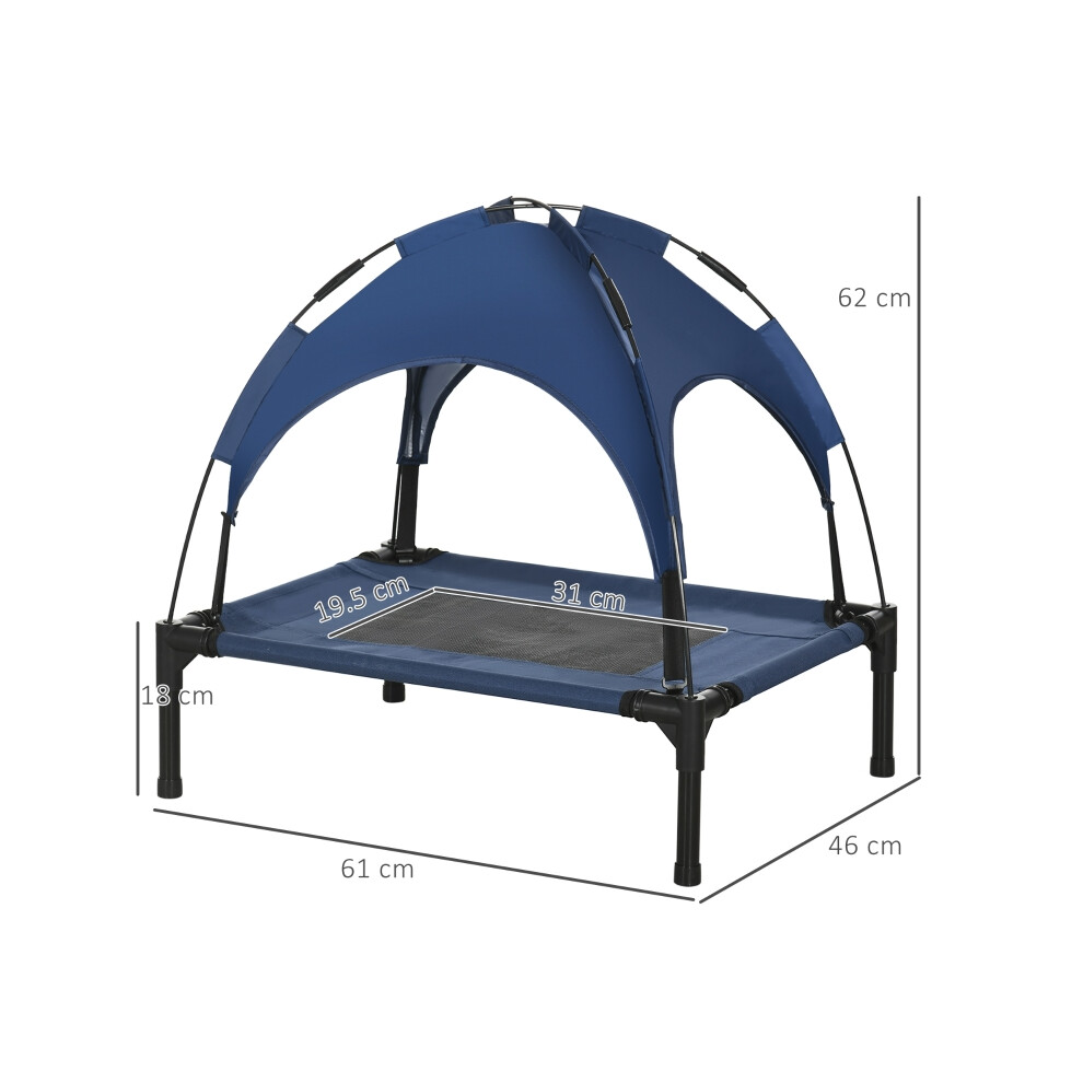 Raised Dog Bed Waterproof Canopy Blue for Small Dogs 61x46x62cm - Breathable Mesh UV Protection Elevated Pet Cot-image-OPC-PMYQZ8X-NEW