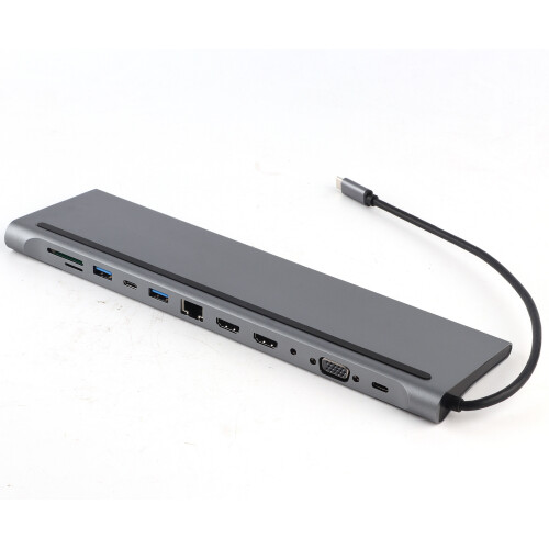 Multi-Function Type-C Docking Station 12-in-1 Dual HDMI VGA USB Ethernet Power 1