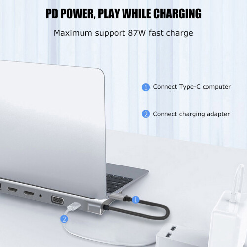 Multi-Function Type-C Docking Station 12-in-1 Dual HDMI VGA USB Ethernet Power 2