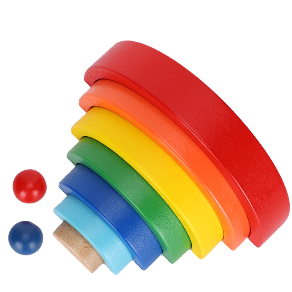 Wooden Rainbow Stacker Blocks Kids Puzzle Color Semicircular Assembly Toy, 18x9cm-image-OPC-PMYRK27-NEW