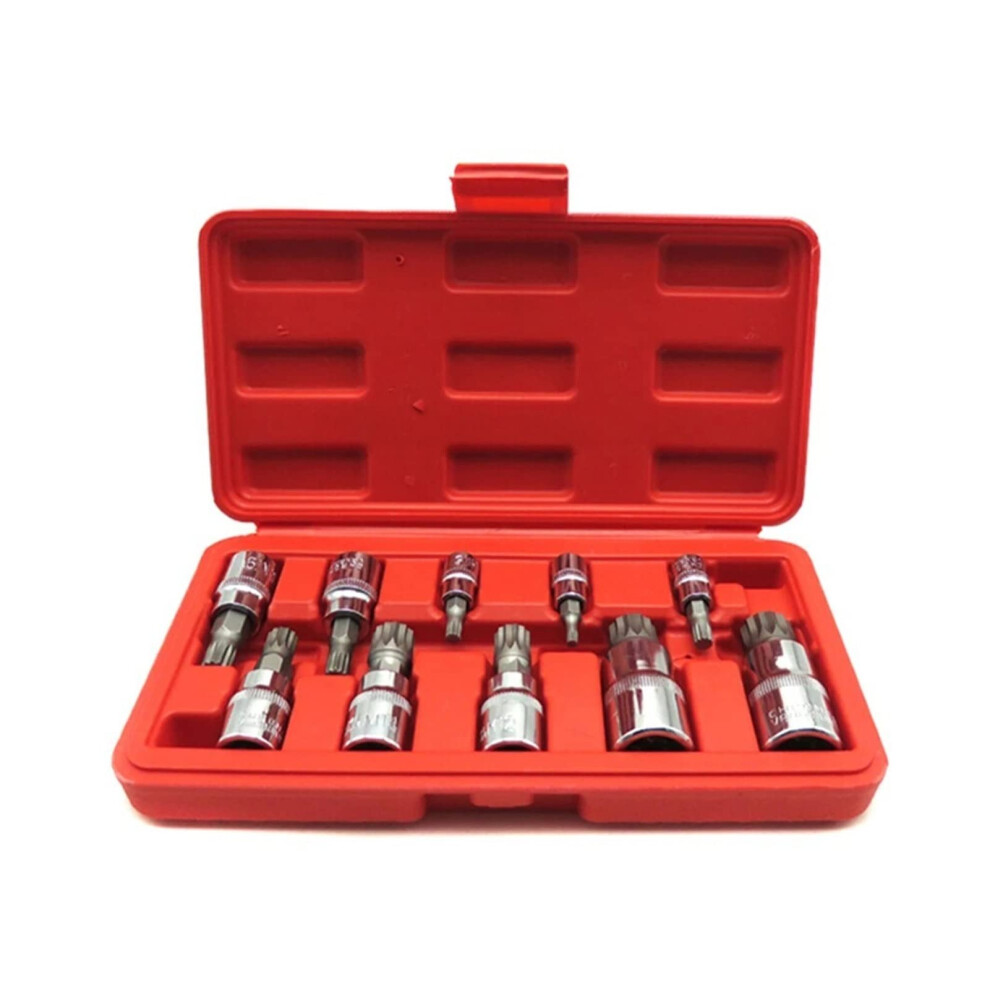 10Pcs 12 Point Triple Square Bit Socket Set Tamper Proof With Tool Case 4-18Mm Spline Sleeve With Quincunx Shaped Nozzle 9339159228302