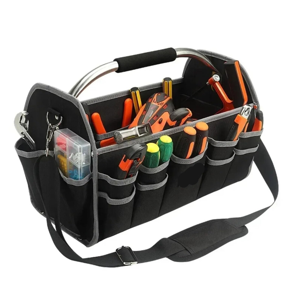 Garden Tool Storage Oxford Cloth Tool Bag Iron Tube Multifunctional Electrician Tools Storage Large Capacity Woodworking Handbag Toolbag Grey 9339159228456