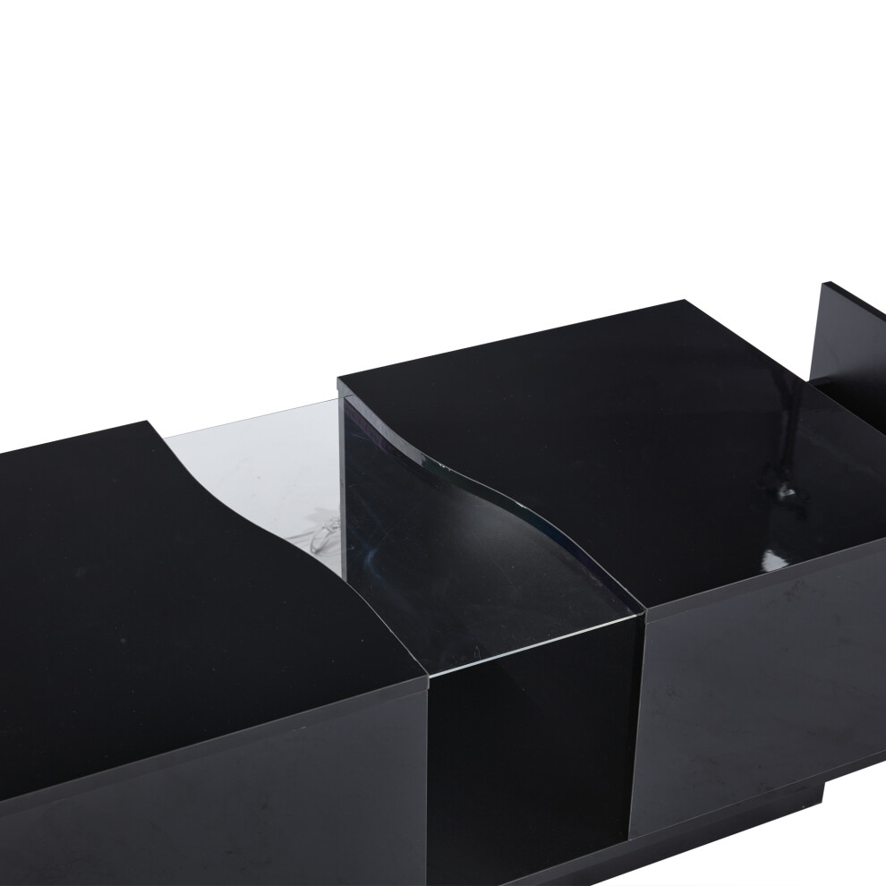 Modern Black LED Coffee Table with Storage - High Gloss Finish 16-Color LED Lights 2 Drawers for Living Room & Home Office Use-image-OPC-PMYRTR8-NEW