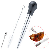 Professionelle Truthahnspritze, Edelstahl mit Silikon-Saugball, hitzebeständig bis 230 C, inklusive 2 Marinadenspritzen und C