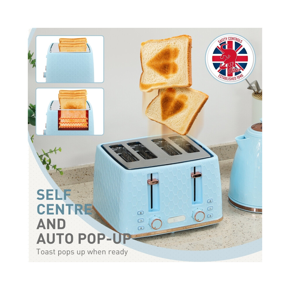 Home Appliances Set Light Blue 1.7L 3000W Electric Kettle & 4 Slice Toaster Adjustable Browning Durable Build-image-OPC-PMYRX89-NEW