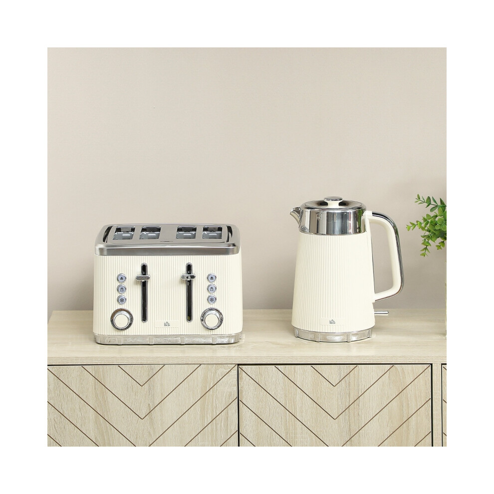 Stainless Steel Electric Kettle & 4-Slice Toaster Set - 3000W 1.7L Capacity Fast Boil Limescale Filter Cream Finish-image-OPC-PMYS5BG-NEW