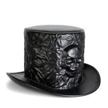 Zylinder mit breiter Krempe und dekorativem Totenkopf,