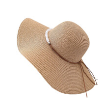 Adjustable Pearls Trimmed Straw Hat For Women Foldable Design
