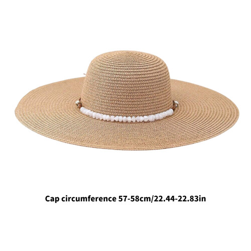 Adjustable Pearls Trimmed Straw Hat For Women Foldable Design 2
