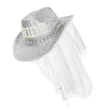 Glittering Gold Fabric Hat For Brides Lettered Veil And Feather