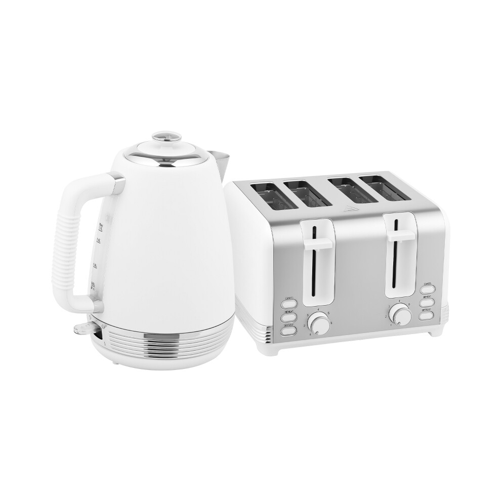 Stainless Steel 1.7L Kettle and 4-Slice Toaster Set 3000W Rapid Boil Jug with Thermostat Limescale Filter White/Silver Tone-image-OPC-PMYSMTN-NEW