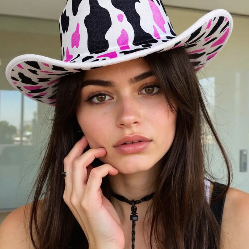 Western Theme Top Hat with Cow Pattern Print Adjustable 2