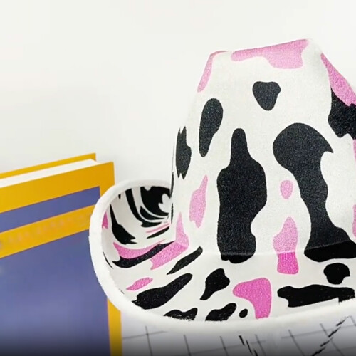Western Theme Top Hat with Cow Pattern Print Adjustable 1