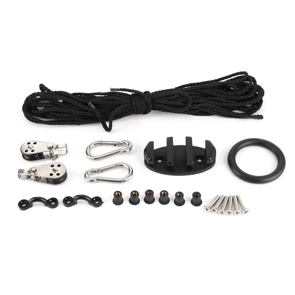 Kayak Anchor Trolley Kit With Rope Pulley & Pad Eyes, Abs Stainless Steel 3111361085982