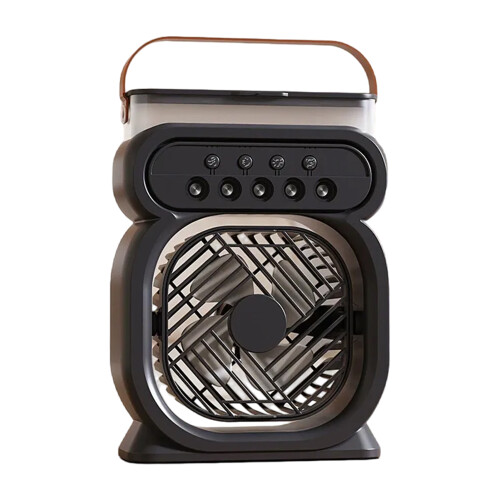 (black) ABS Timing Switch Mini Air Cooler With LED Night Light Seven Color