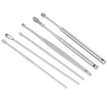 6 Stück Edelstahl Ohrwachs-Pickset mit wasserdichter Box, Silber