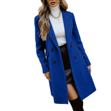 Women's Pea Coat Trench Jacket Lapel Collar Double-Blue M