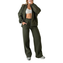 Women Sweatsuits 2 Piece Suit Zipper Sweatshirt-Army Green 4XL