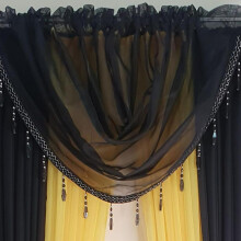 (Black) Beaded Voile Swag, 55cm Width x 45cm Drop, Fashionable Colours Available