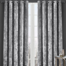 (Silver, 66x54) New Crushed Velvet Curtains Pair Ready Made Fully Lined Eyelet Ring Top Pair