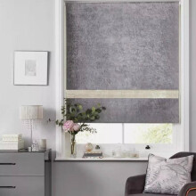 (Silver, 180 cm (71")) Crushed Velvet Blackout Dim Out Diamante Trim Roller Blinds, Child Safe Easy Fit
