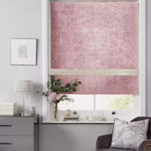 (Blush Pink, 90 cm (35")) Crushed Velvet Blackout Dim Out Diamante Trim Roller Blinds, Child Safe Easy Fit