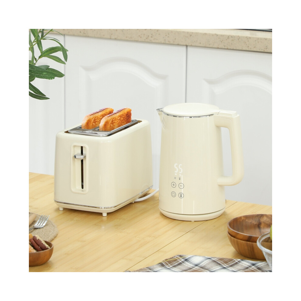 Digital Stainless Steel Kettle & Toaster Set 1.5L 3000W Fast Boil 2 Slices 7 Level Browning LED Touch Defrost Reheat Beige-image-OPC-PMYT9JR-NEW