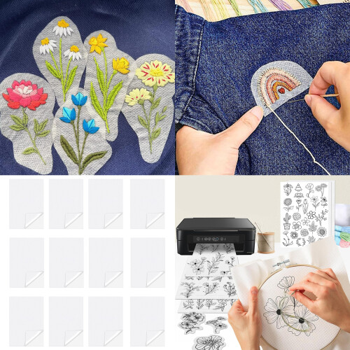 12Pcs Tear Away Machine Embroidery Stabilizers, Printable Hand 1