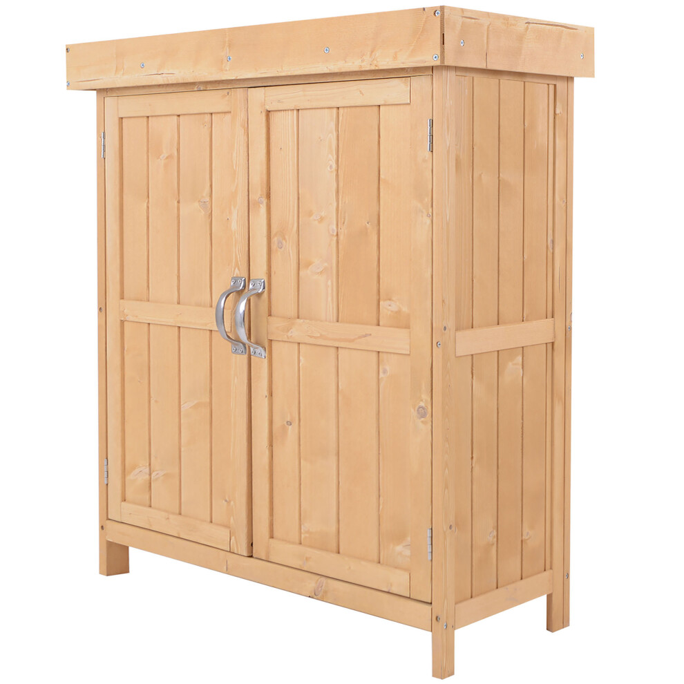 Small Wooden Garden Shed with Openable Roof 74x43x88 cm Outdoor Storage Cabinet Natural Finish Double Doors & Detachable Shelf-image-OPC-PMYTB57-NEW