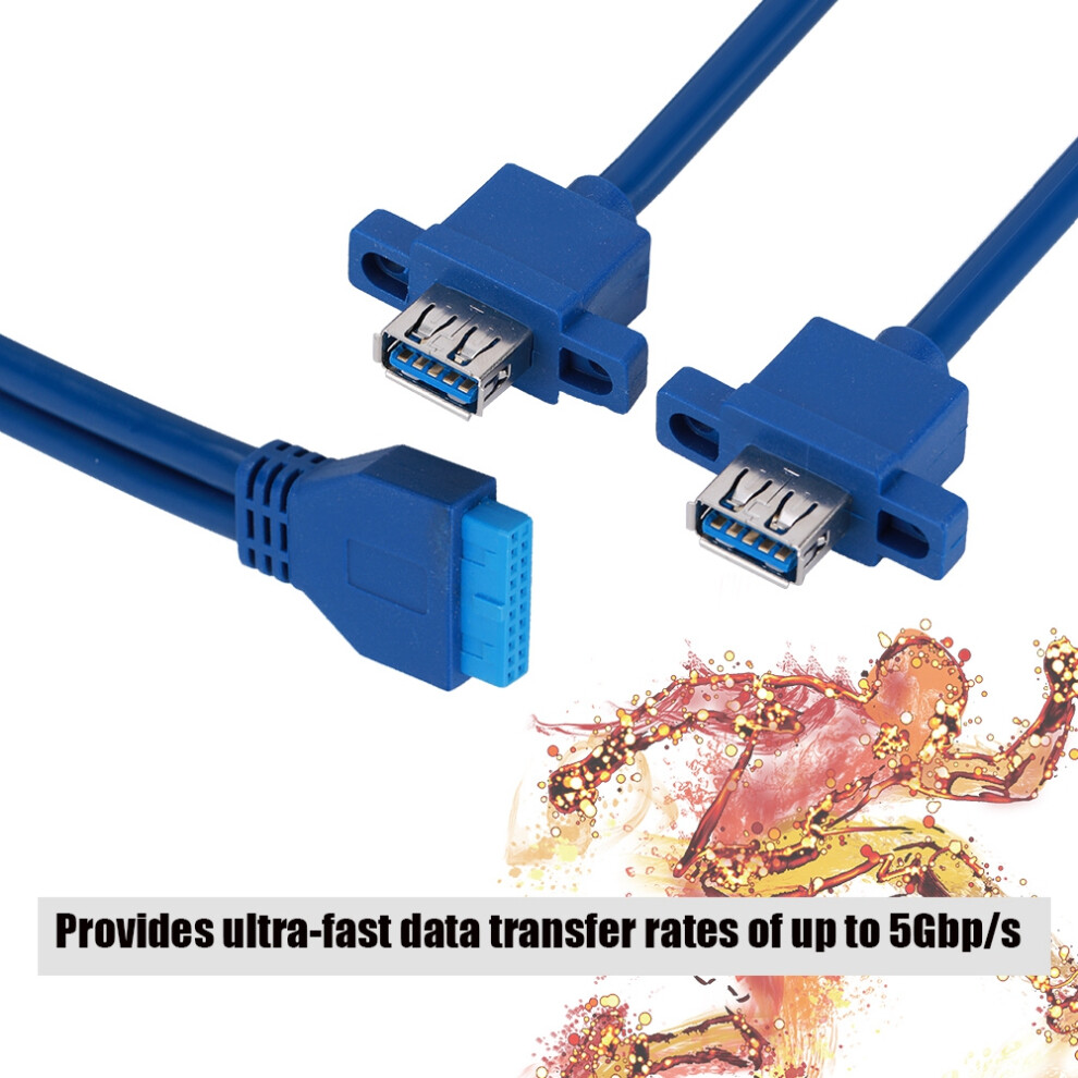 Usb 3.0 19Pin To Dual Usb-A Motherboard Panel Mount Cable 0.8M 7901361114852