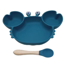 Piatto in silicone con ventosa a forma di granchio per bambini, design antiscivolo, resistente alle macchie, silicone alimentare, forte ventosa,