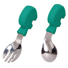Utensilios para niños pequeños con diseño seguro y fácil agarre, juegos de utensilios sin BPA con mango de silicona para niños de 12 meses en