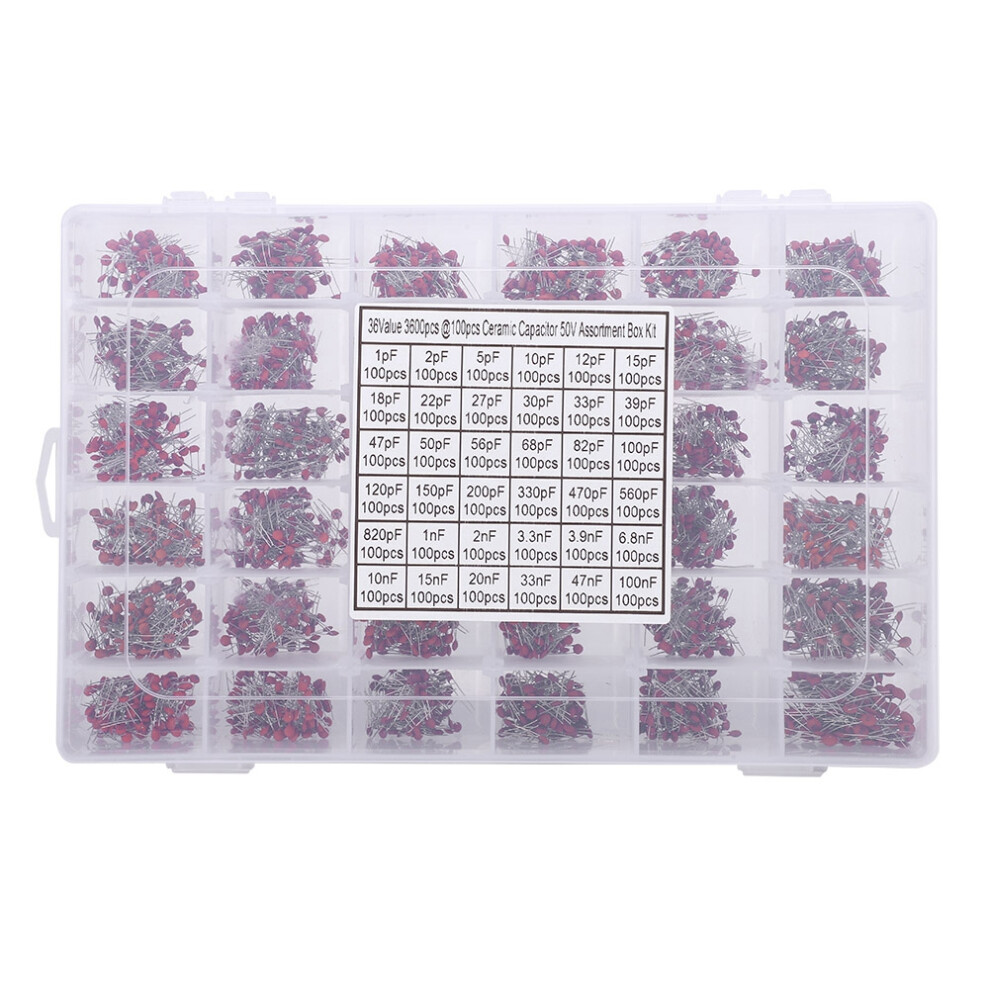 3600Pcs Ceramic Capacitor Kit 1Pf-100Nf 50V Axial Pack 8481361124772
