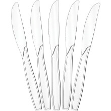Cuchillos de plástico de poliestireno resistentes y rígidos, utensilios de tamaño completo con diseño transparente para alimentos fríos y