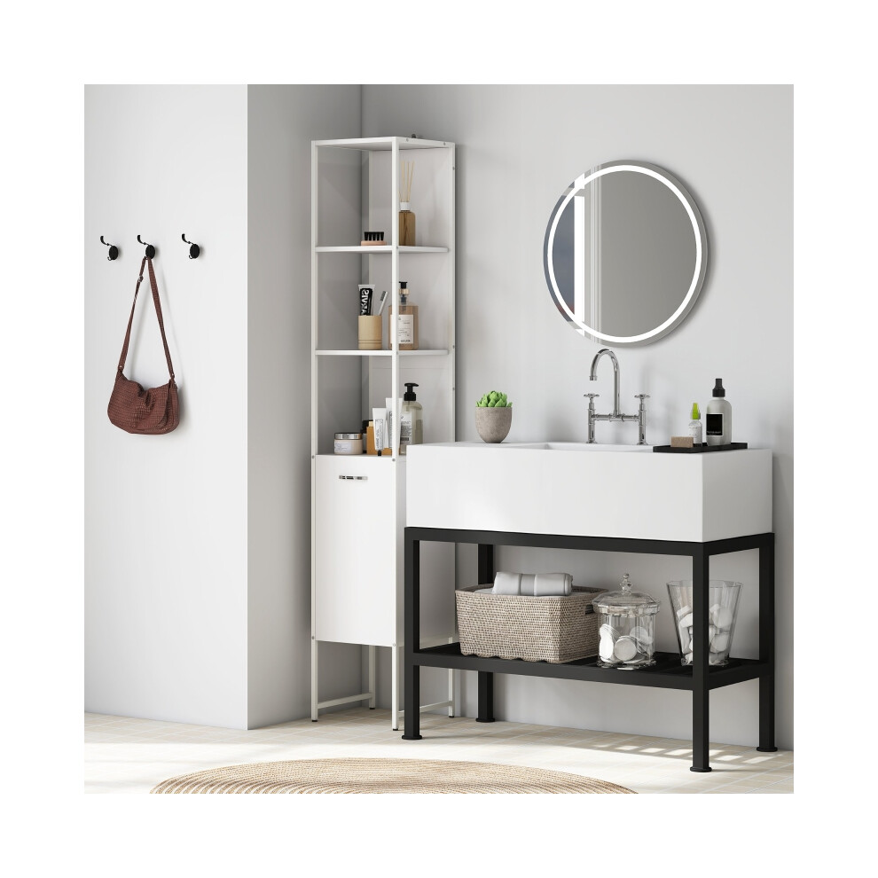 Modern Tall Bathroom Cabinet with Open Shelves & Adjustable Shelf in White Space Maximizing Easy to Clean-image-OPC-PMYTJ5R-NEW